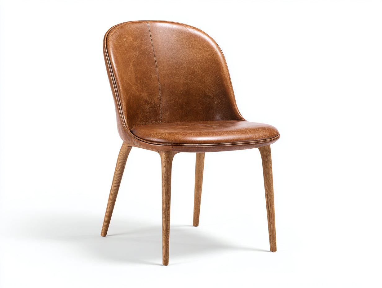 Sillas de comedor de cuero marrón y madera natural 50x55x84 cm - para comedor - diseño vintage