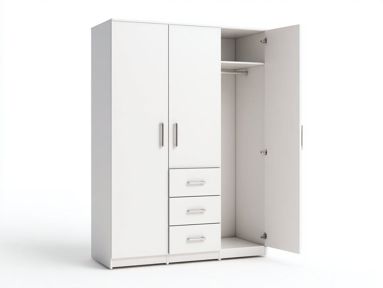 Armarios de melamina blanca 150x52x200 cm - para dormitorio - diseño moderno con cajones