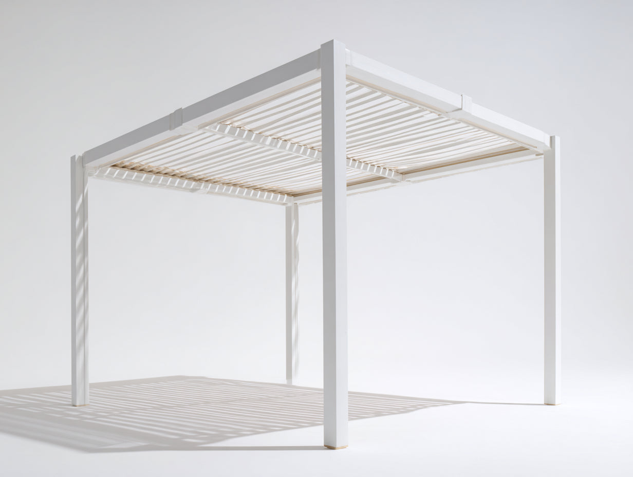 Pérgola de jardín 400x300x240 cm - aluminio blanco para exterior - diseño moderno con techo de lamas