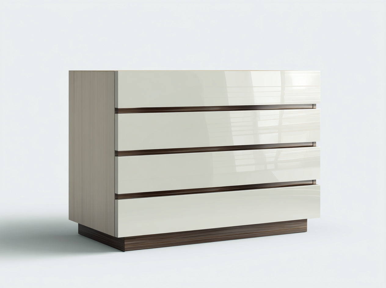 Cómodas de madera lacada - 120 x 42 x 88 cm - blanco-marrón - estilo moderno