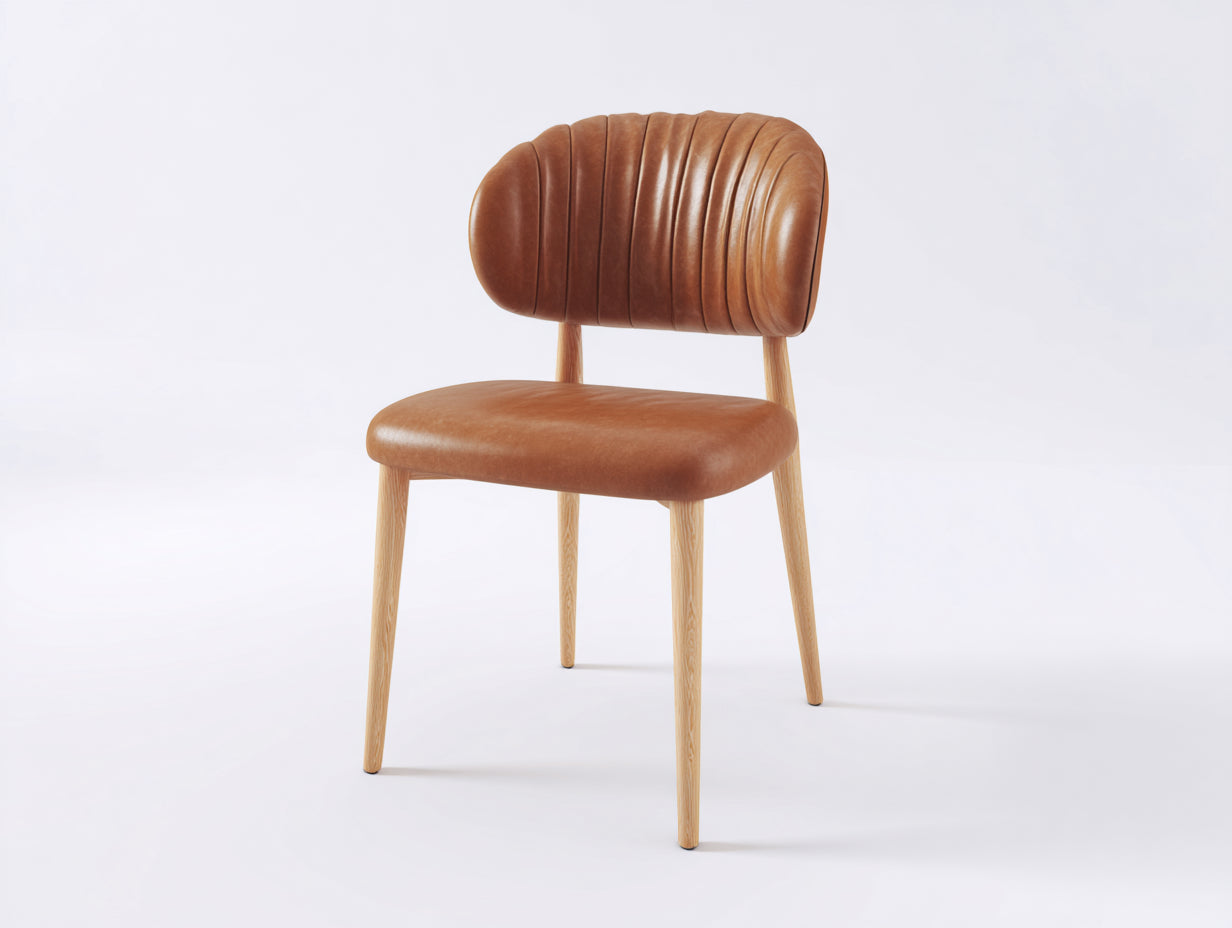Sillas de comedor 50x55x78 cm - cuero sintético marrón con patas de madera - diseño moderno acanalado