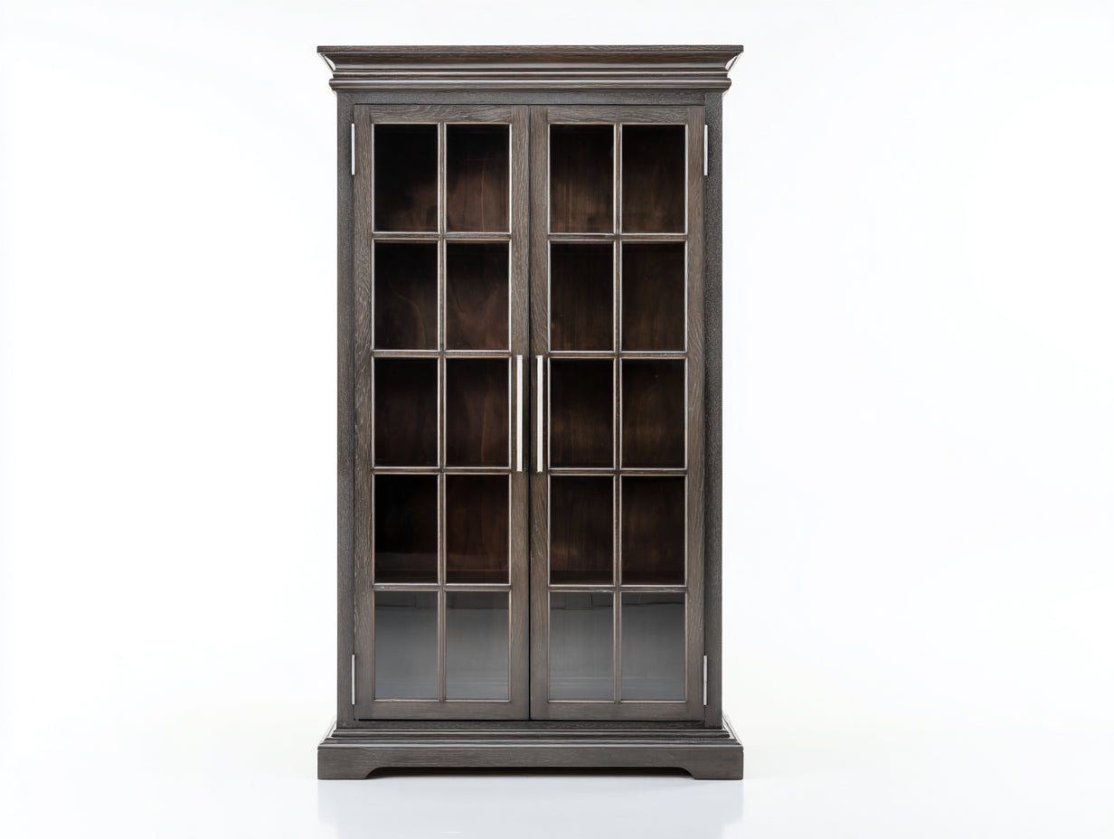Vitrinas de madera marrón oscuro y vidrio 90x40x185 cm - para salón - diseño clásico con puertas de cristal