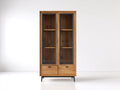 Vitrinas 90x40x180 cm - madera marrón y cristal para salón - diseño industrial con 2 puertas y 2 cajones