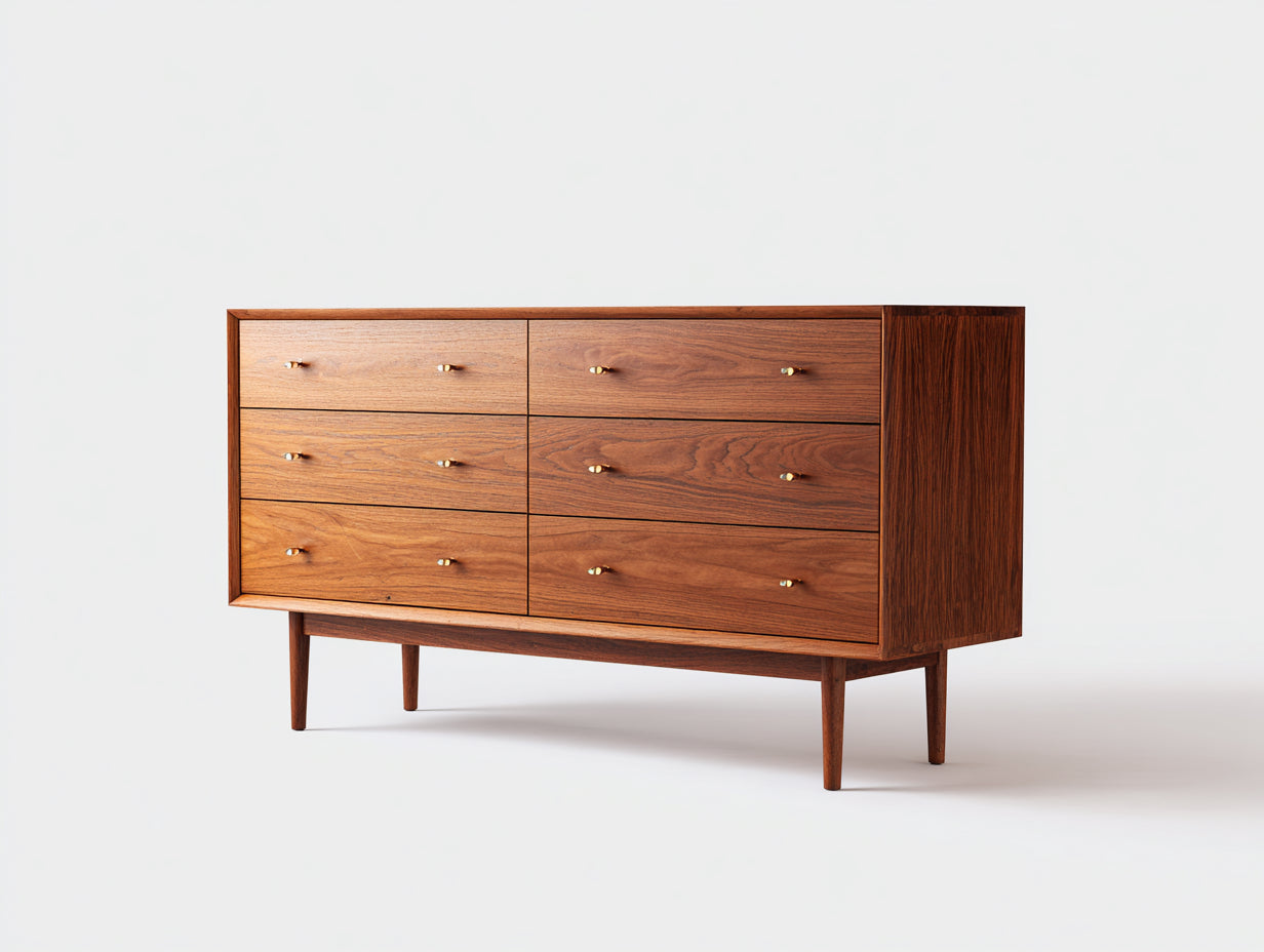 Cómodas de madera marrón 140x45x82 cm - para dormitorio - diseño retro con cajones