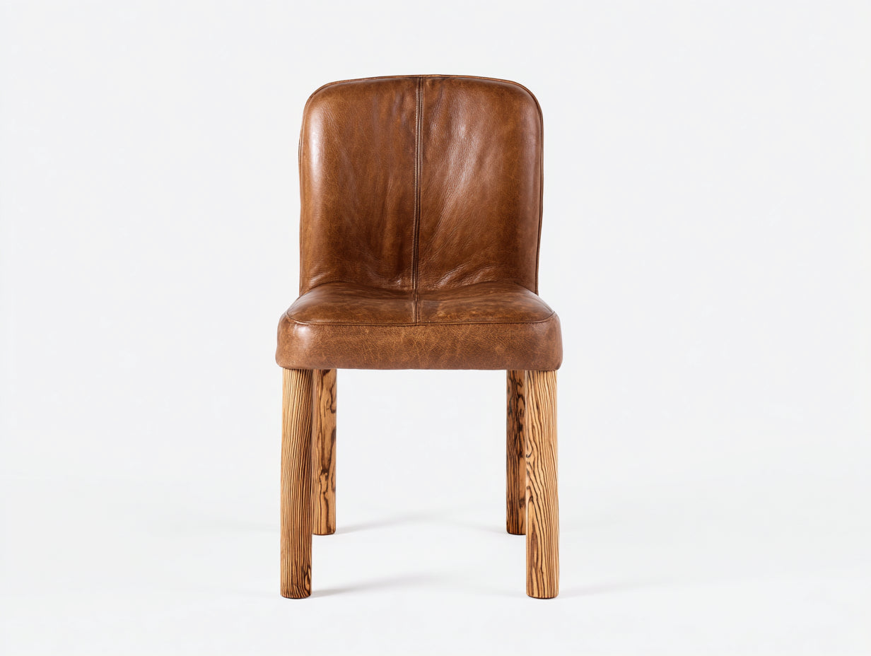 Sillas de comedor de cuero marrón y madera natural 48x56x86 cm - para comedor - diseño vintage