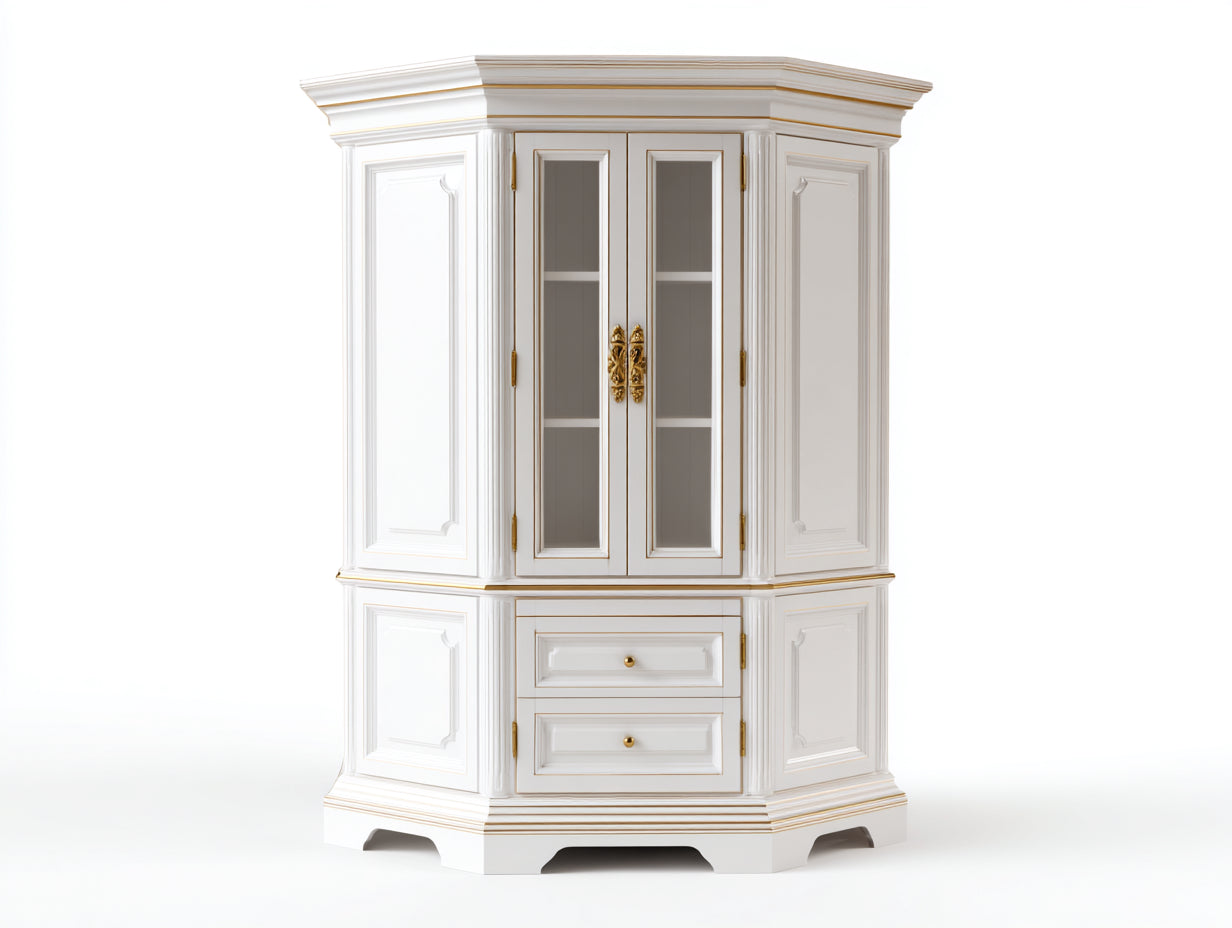 Armarios de madera vidrio metal - 150 x 48 x 190 cm - blanco-dorado - estilo clásico