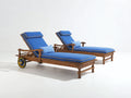 Tumbonas 200x72x92 cm - madera marrón y cojín azul para jardín - diseño clásico reclinable con ruedas