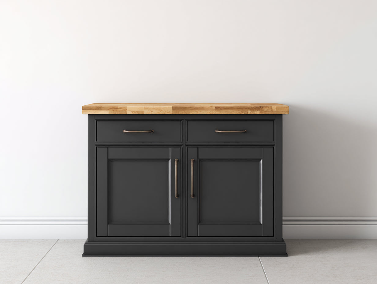 Aparadores de madera negro y natural 115x44x86 cm - para comedor - diseño clásico con cajones