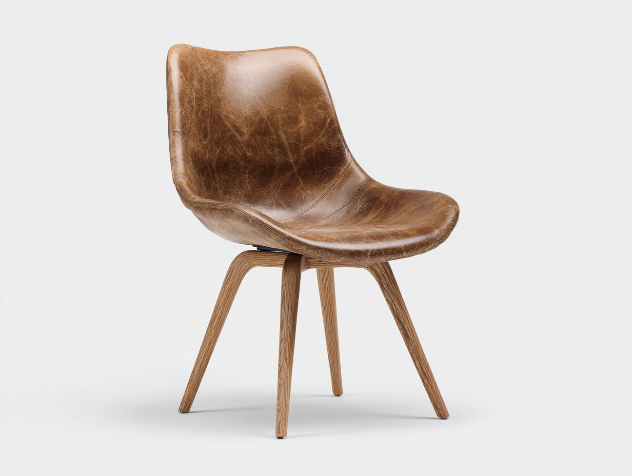 Sillas de comedor de cuero marrón y madera natural 52x58x83 cm - para comedor - diseño vintage curvado