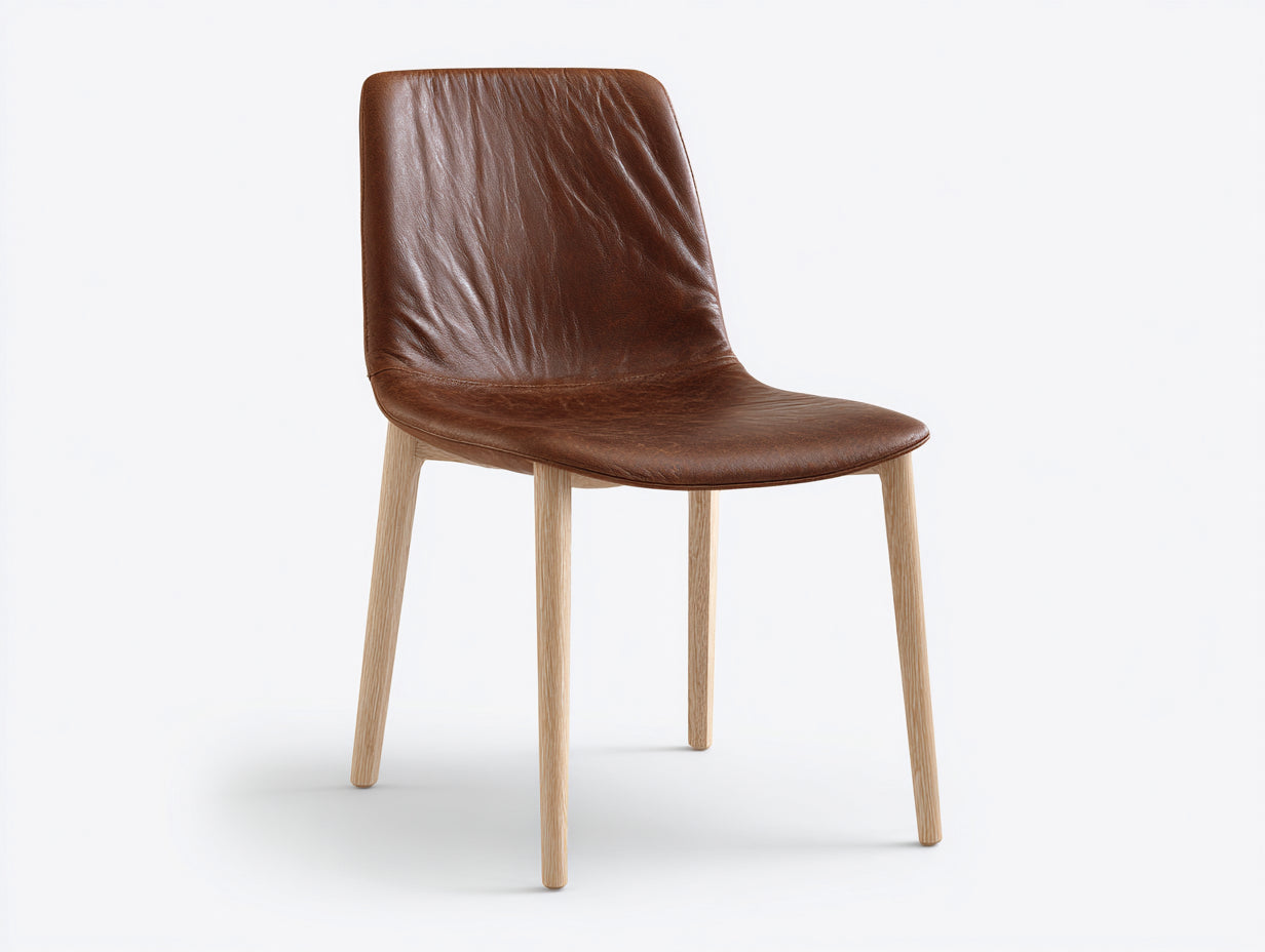 Sillas de comedor 49x55x88 cm - cuero sintético marrón y madera natural - diseño moderno tapizado