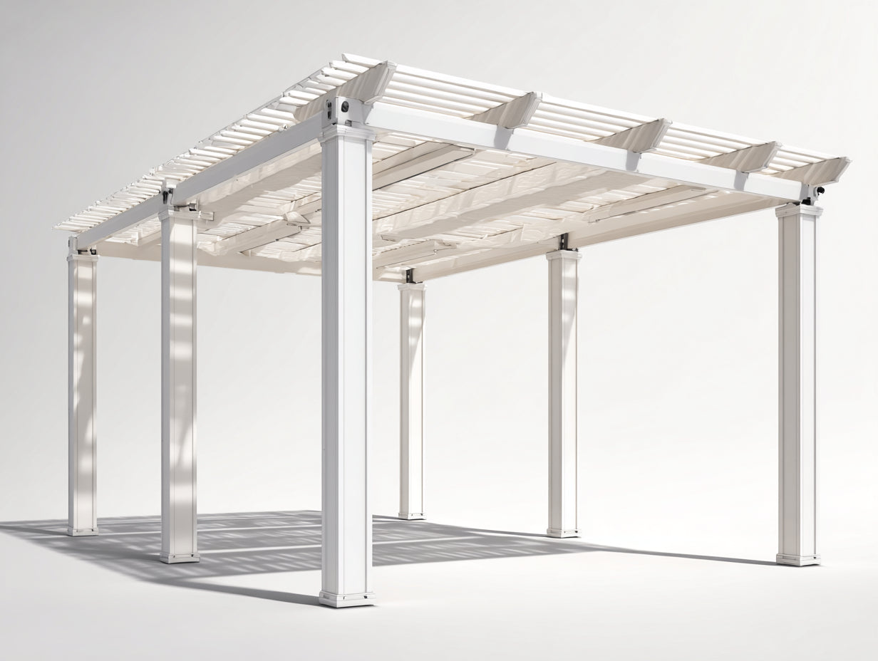 Pérgola de jardín metal-tela 500x300x260 cm blanco-beige - techo retráctil