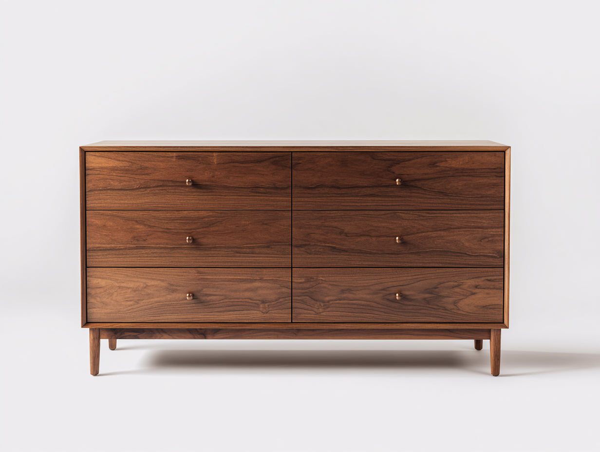 Cómodas de madera marrón 150x46x80 cm - para dormitorio - diseño retro con 6 cajones