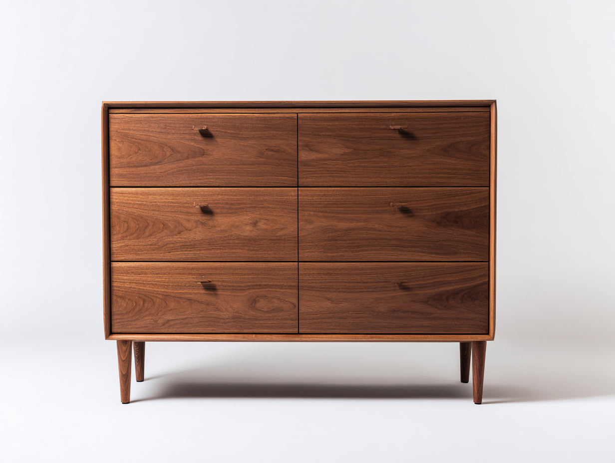 Cómodas 120x45x85 cm - madera marrón para dormitorio - diseño nórdico con 6 cajones
