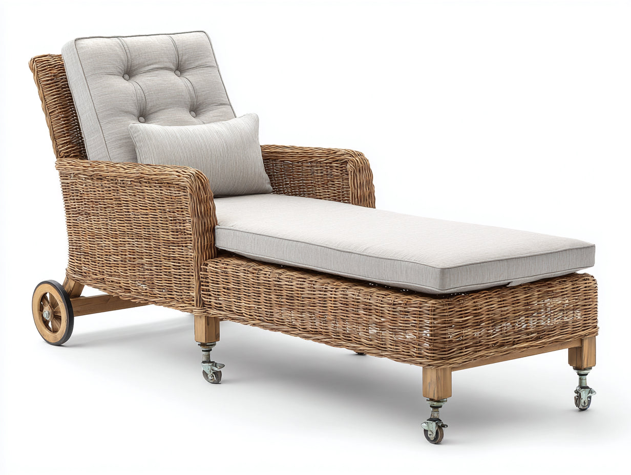 Tumbonas de ratán 190x70x95 cm marrón-beige - exterior con cojín acolchado - estilo natural