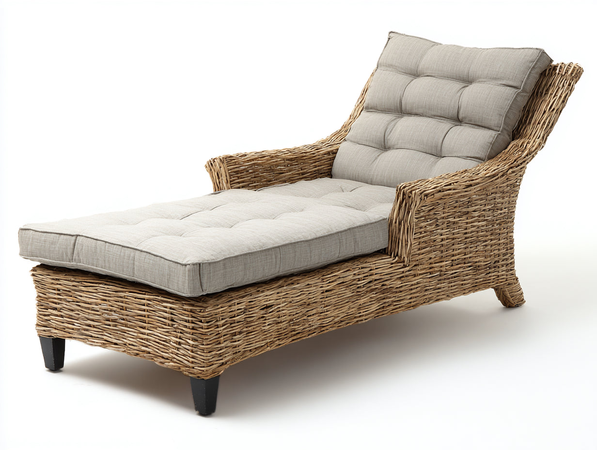Tumbonas 198x76x90 cm - ratán natural y cojín beige para jardín - diseño clásico con respaldo alto